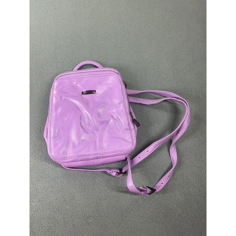 Pelle Studio Backpack Womens Small Purple Leather Adjustable Strap Zipper Casual